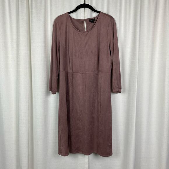 J.Jill Wearever Mauve Haze Ultrasoft Faux Suede Knit Fit&Flare Dress Sz.L Tall - Picture 7 of 15